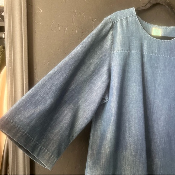 Vintage Martha Stewart  Zipper Denim 3/4 Sleeve Woven Top XL  Blue Denim Top - Picture 6 of 10